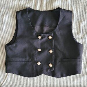 Minimalist Preppy Piece Black Cropped Vest Top Sleeveless Tailored Waistcoat XXS